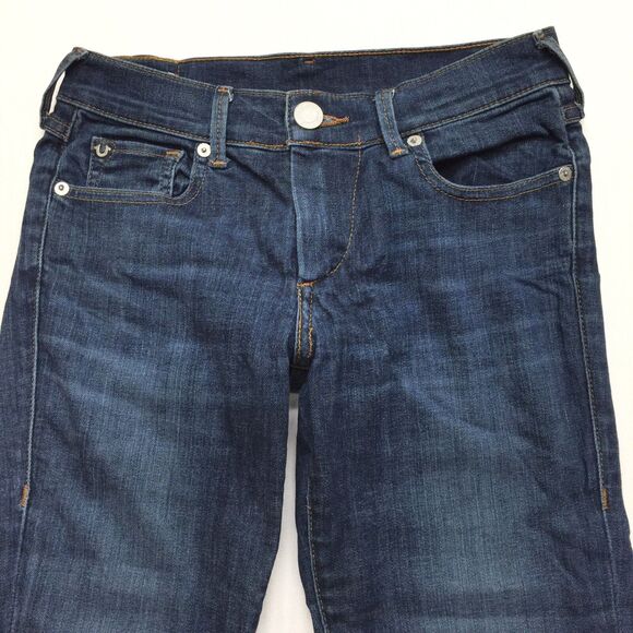 TRUE RELIGION Cora Jean Women 24 (actual 28x34) Straight Slim Stretch Blue Denim - Picture 2 of 12